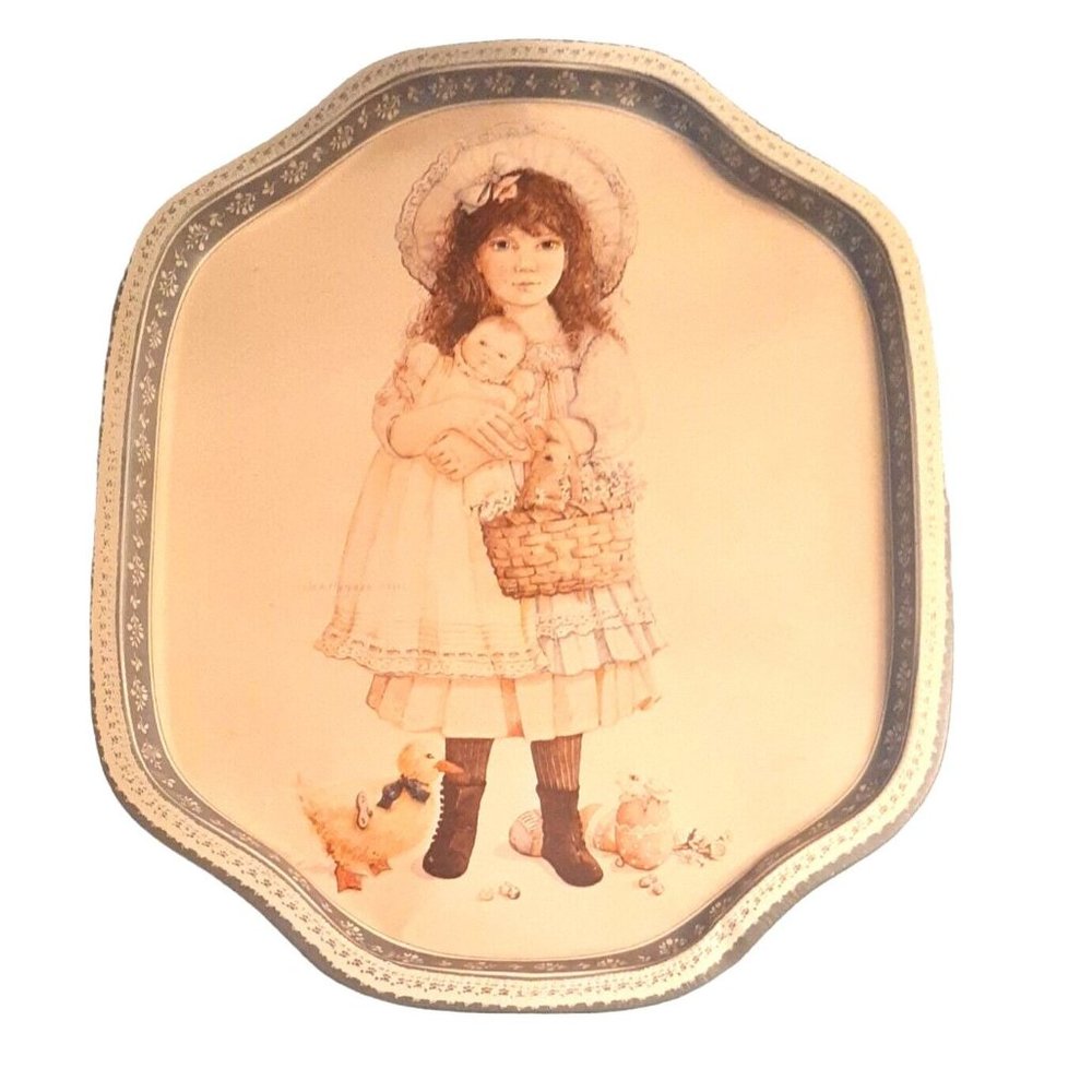 1984 Victorias Easter Jan Hagara Vintage Metal Tray Heirloom Tradition Victorian